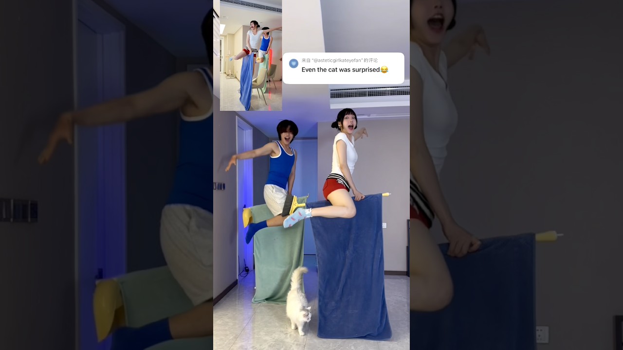 🐱Kitty watching a flying broomstick tutorial🧹🤣#behindthescenes #funny #couple #magic #tutorial