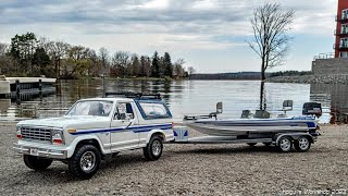 Gone Fishing 1980 Ford Bronco with Bass Boat and Trailer
