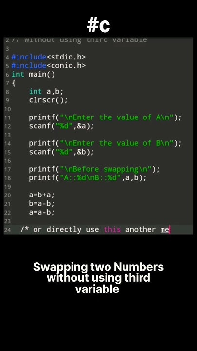 swapping two numbers without using third variable in c #youtubeshorts # ...
