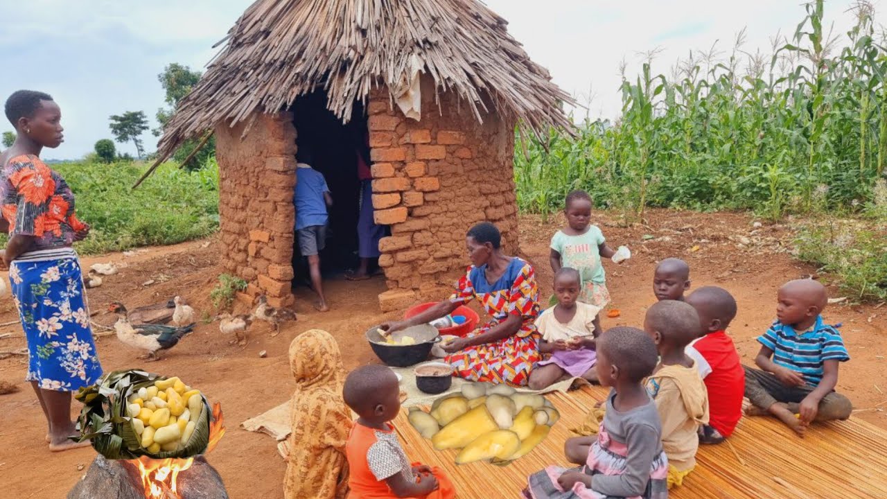 Lifestyle of a Woman Living ALONE with 15 Grandchildren in African Village - Organic Food Cooking 