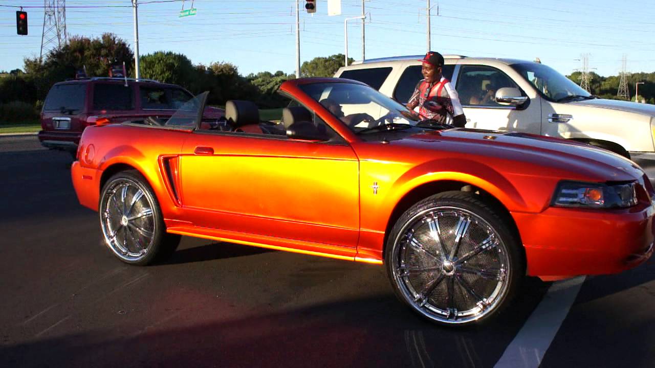 Candy Orange Ford Mustang on Street Spins at Wrap Starz Car Show - YouTube