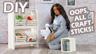 DIY Barbie #PopsicleStickCrafts Wooden Crates & Display Shelf 1:6 Scale Handmade Crafts