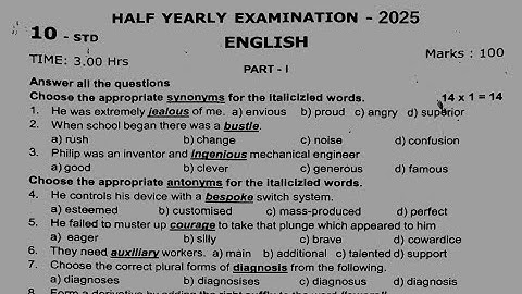 10th English Half yearly Question Paper 2025 | Important model | English medium 