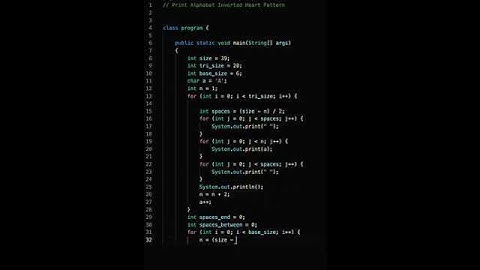 Print Alphabet in  Heart Pattern in Java By JAVA DEVELOPERS