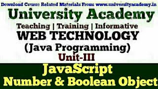 WT41:Java Script |JavaScript Object| Number Object | Boolean Object in JavaScript Example| HIndi