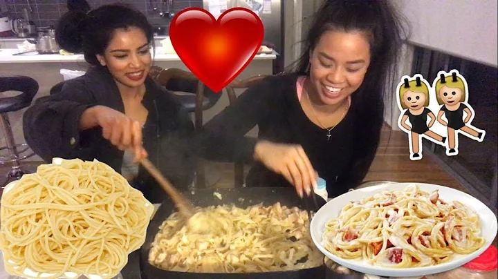 CREAMY CARBONARA MUKBANG | COOKING WITH MY BEST FR...