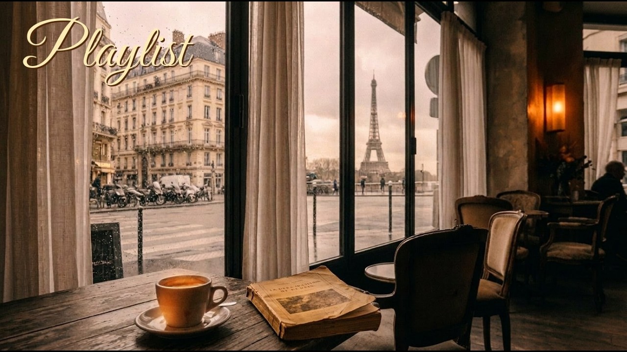 Playlist  비내리는 날 에펠탑이 보이는 파리카페 커피 한 잔과 재즈  A Misty View of the Eiffel Tower  Rainy Paris Café 플레이리스트