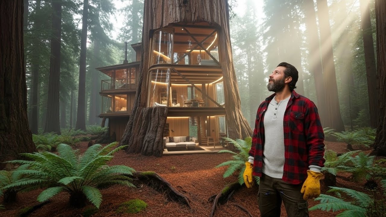 Building A House In The Forest (ASMR) – This Man Built A Mini House Inside A Tree Trunk By Himself