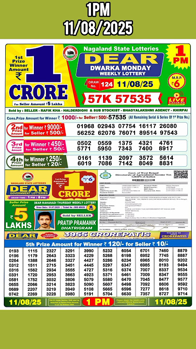 11/08/2025 💥 1PM DEAR Lottery Live Result Today | Nagaland State Lottery Sambad Live Draw