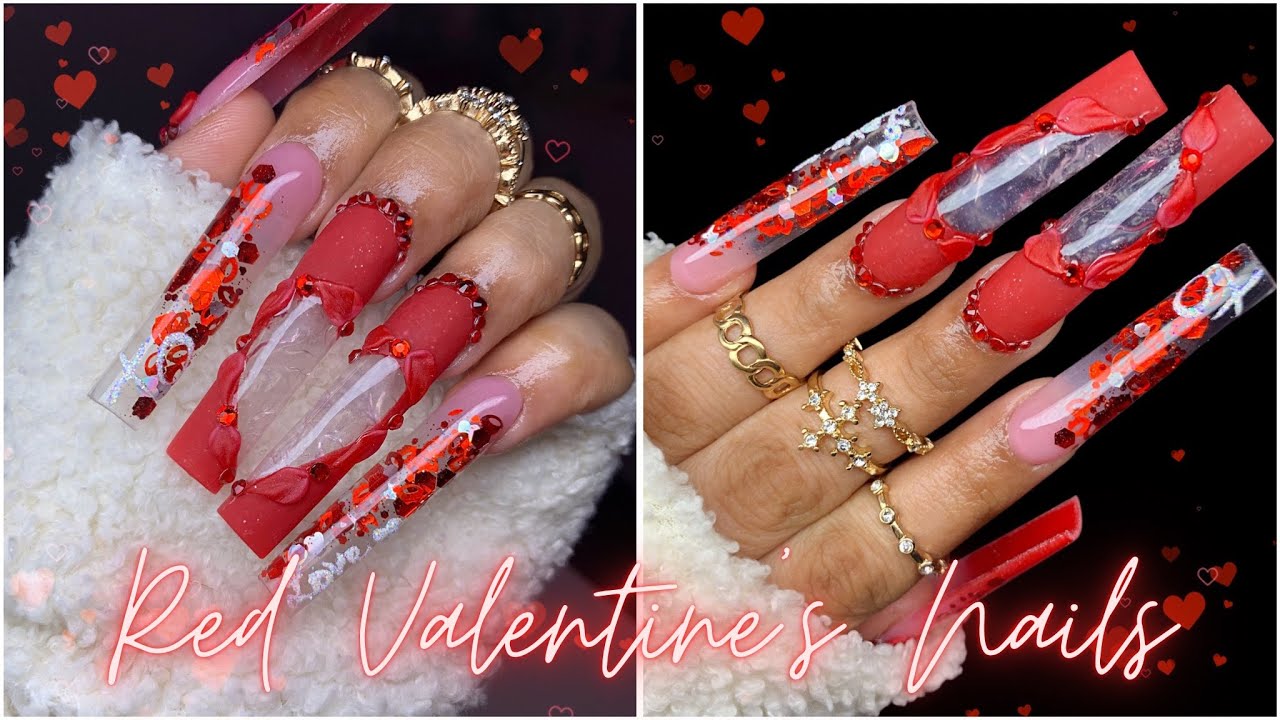 XXL КРАСНЫЙ ФРИСТАЙЛ НА ДЕНЬ СВЯТОГО ВАЛЕНТИНА💘❤️/СЕРДЦЕ С ЭФФЕКТОМ ЛЬДА/ВДОХНОВЕНИЕ НА НОГТИ НА ...