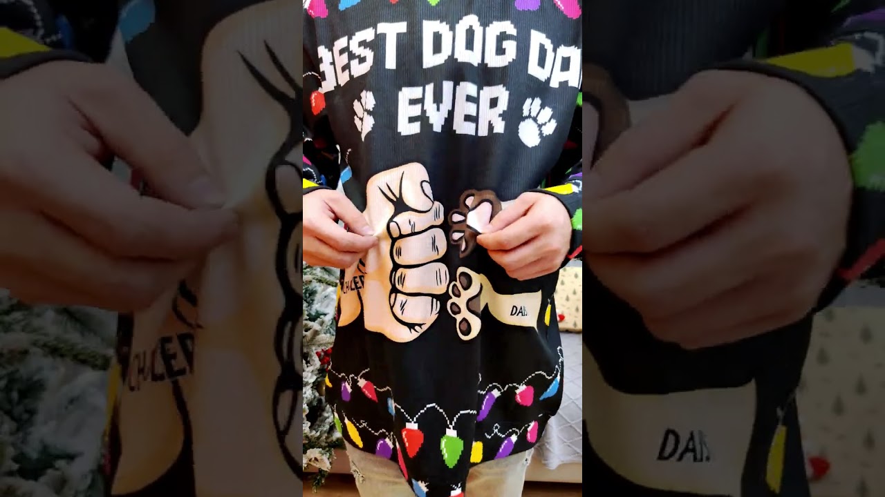 Best Dog Dad Ever Hand Punch Colorful Christmas | Personalized Unisex Ugly Sweater