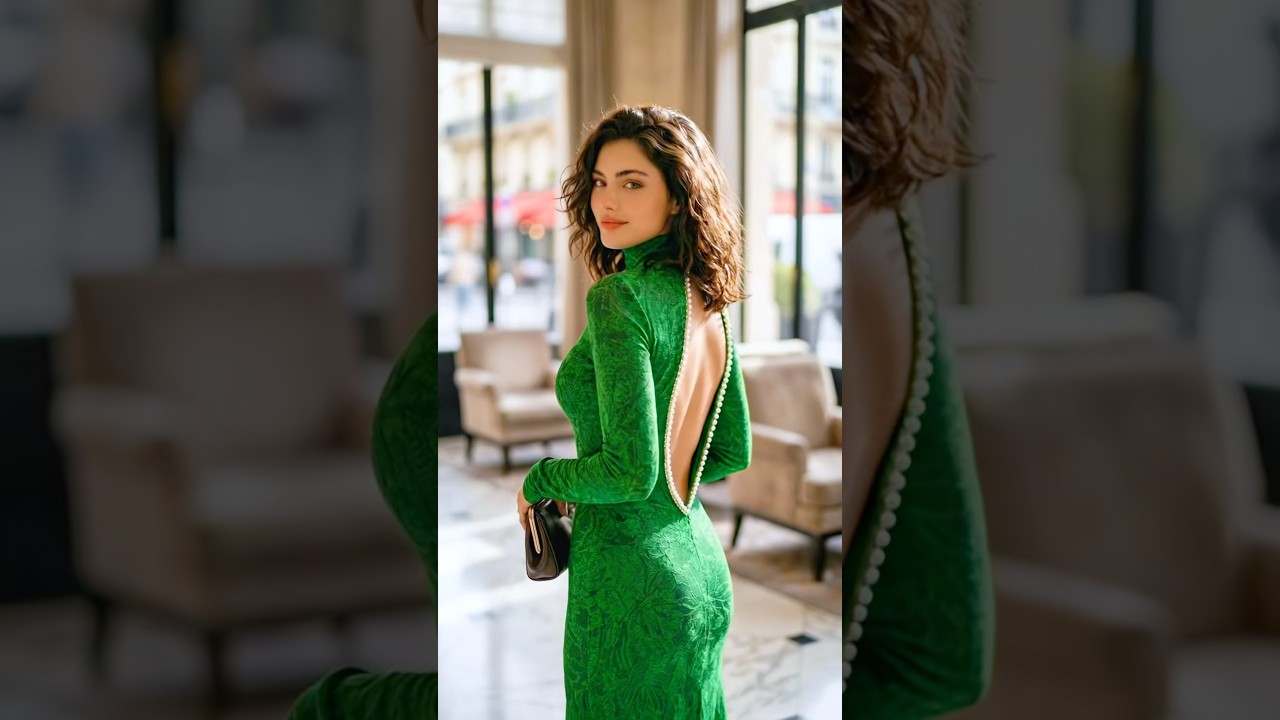 Emerald Jacquard Maxi + Messy Waves = Forest Chic 🌿 