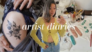 artist diaries ✨ I got a free tattoo, thrift with me &amp; haul, experimenting with clay