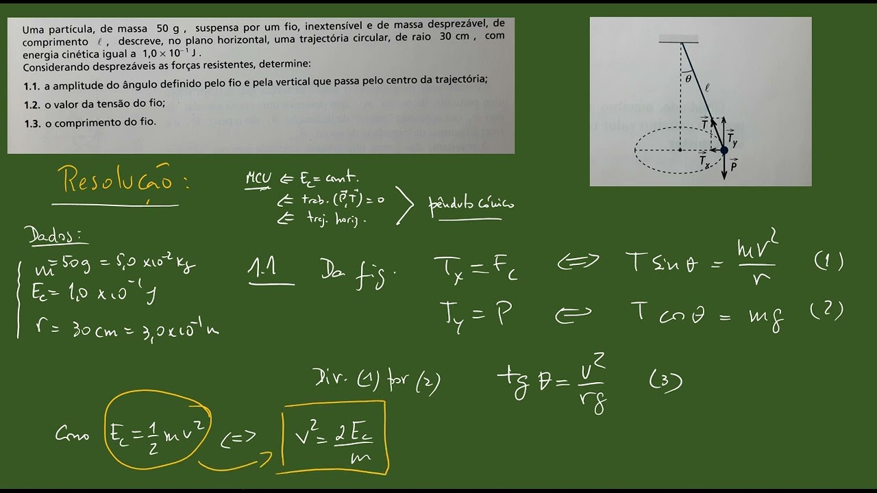 011 exercício 11 Pêndulo cónico FÍsica 12º ano Preparação Prova de Exame
