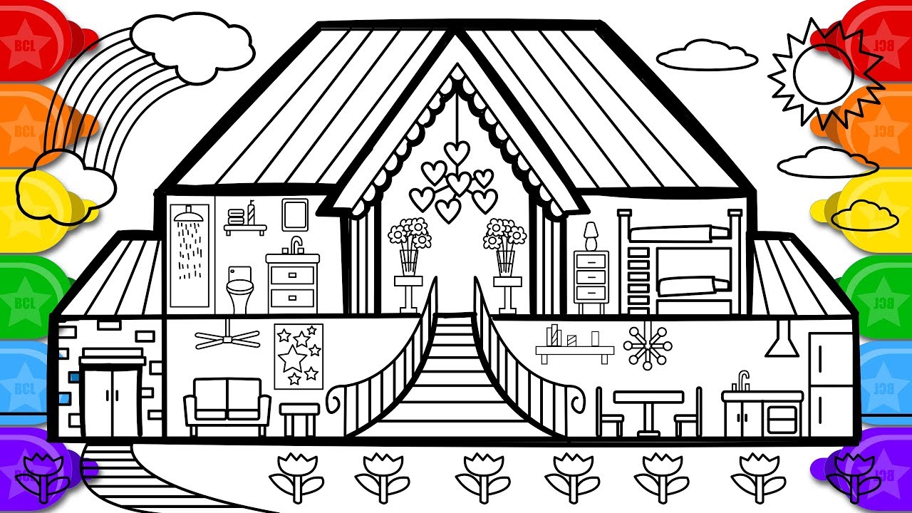 Glitter Tulip House Раскраска и рисунок для детей | Как нарисовать раскраски Тюльпан Дом