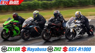 Kawasaki ZH2 🆚 Suzuki HAYABUSA 🆚 Ninja ZX10R 🆚 Suzuki GSX-R1000 🔥 DRAG RACING Track Times 2023