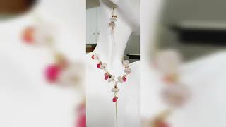 HERMOSO COLLAR CON ARETES CON CUARZO ROSA Y CRISTAL  SWAROSKY 🥰😍