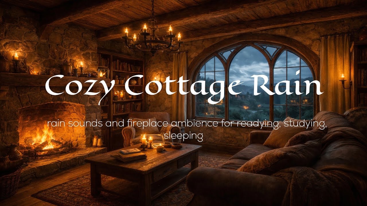 Cozy Stone Cottage Rain Ambience & Fire Crackling Sounds for Sleep & Study (1 Hour)