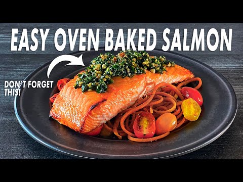 Easy Oven Baked Salmon With Lemon Honey Glaze And Toasted Pecan Pesto