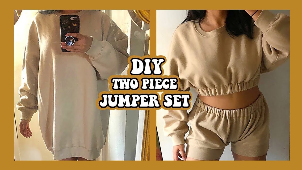 DIY oversized jumper into a two piece set clothing hacks YouTube