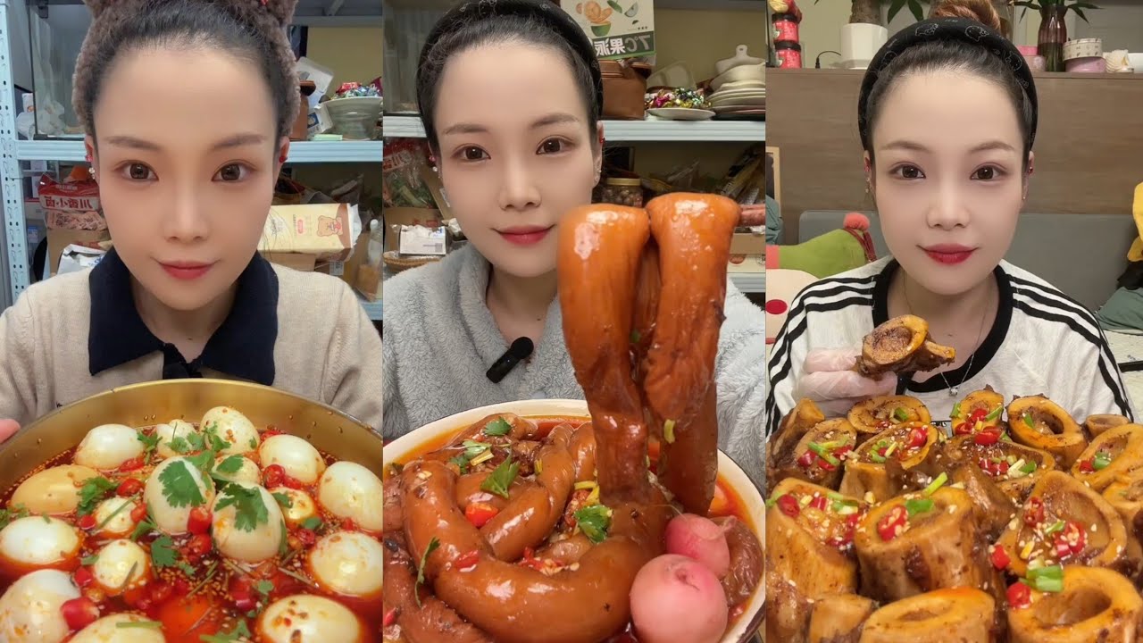 Juicy Sausage Spicy Quail Eggs & Bone Marrow Mukbang ASMR @DogoLivee 