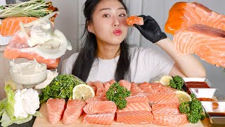 MUKBANG) 연어 1KG 먹방 feat. 리코타치즈 🧀🐠 연어회 리얼사운드 Salmon asmr real sound eating raw fish