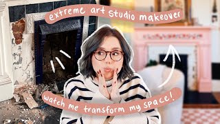 EXTREME ART STUDIO MAKEOVER!! 😅 (painting everything pink)