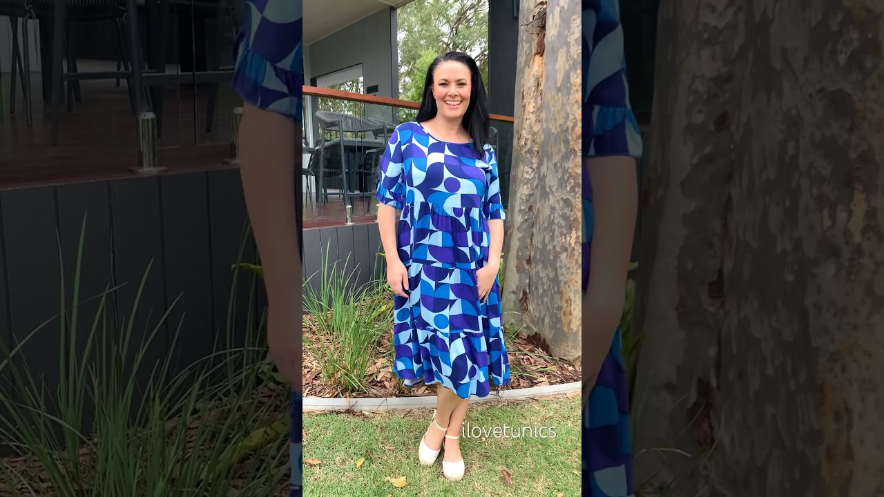 Blue Purple Geometric Midi Dress available at I❤️Tunics
