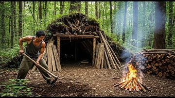 Survival Shelter Build | Hidden Bushcraft Dugout Inside a Giant Hollow Tree