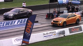 1,200 HP CTS-V vs 1,000 HP Tesla Plaid Model S 1\/4 Mile Drag Race