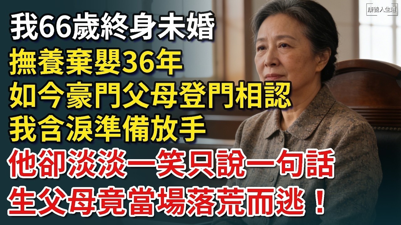 我66歲終身未婚，撫養棄嬰36年，如今他親生父母開著豪車找上門。我含淚準備放手，他卻淡淡一笑只說一句話，生父母當場落荒而逃！​【康養人生道】 #康養人生道 #上了年紀該明白的事 #養老 #聰明老