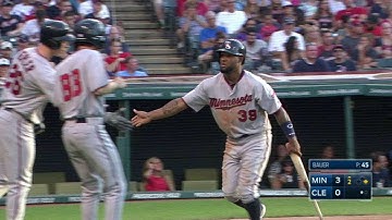 MIN@CLE: Mauer lines an RBI single to left-center