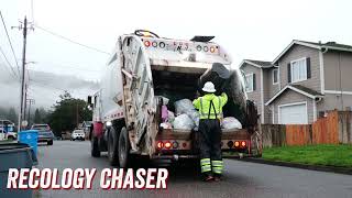 Growling Mack MR McNeilus Rear Loader on Wet Manual Garbage!