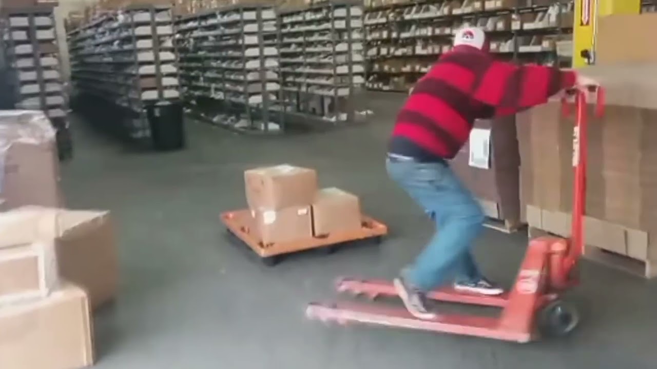 Freestyle pallet jack skills and tricks on a pallet jack