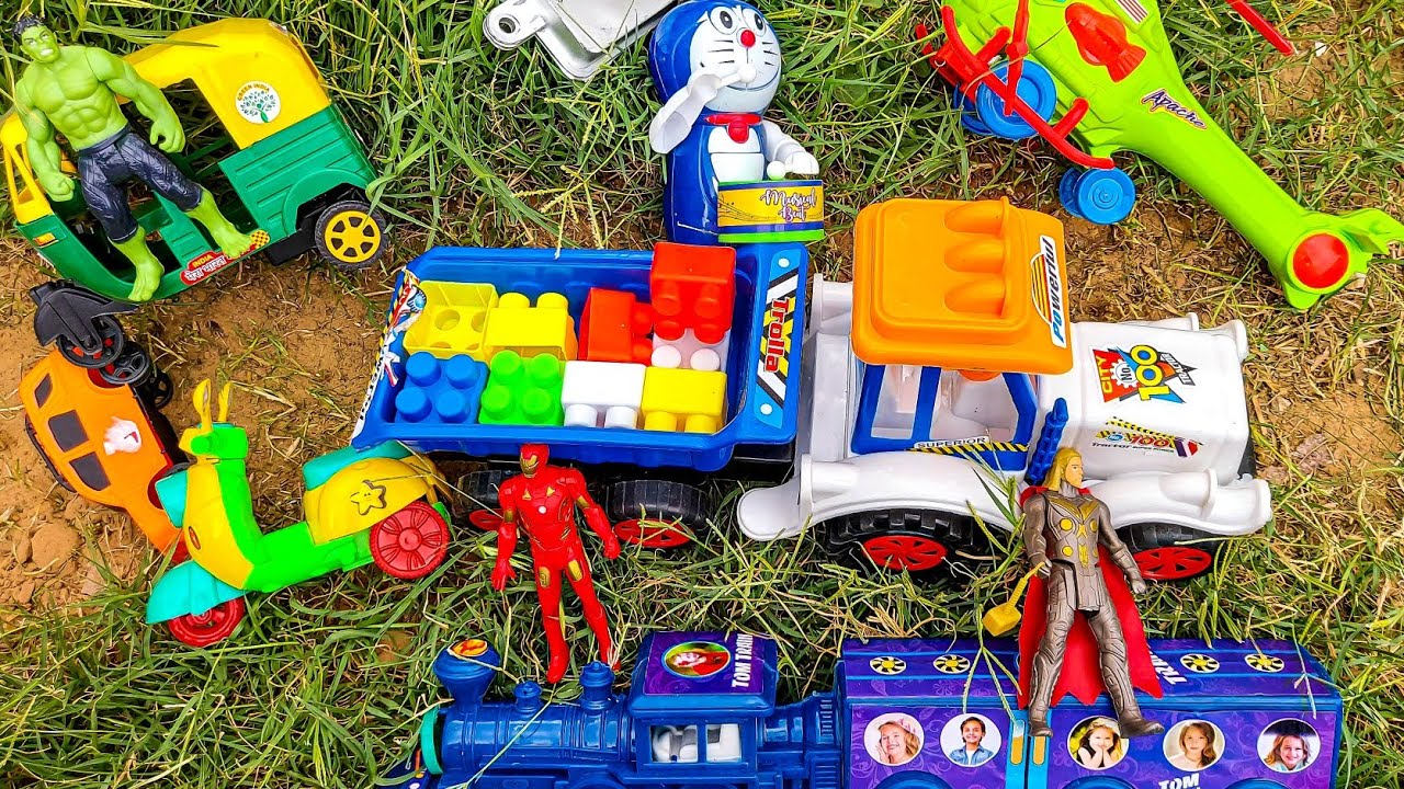 Toys funny video with colourful blocks,avengers cartoon, tractor