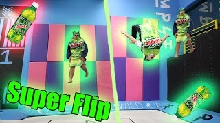 Human Water Bottle Flip Trickshots Super Trampoline Edition