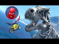 SPIDERMAN W/ TEAM POWER RANGERS Jump Over Giant T-Rex Skeleton | Motorbike Stunts Challenge #5