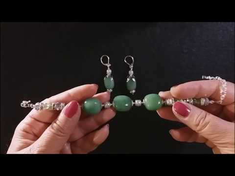 სამაჯური და საყურეები მწვანე ავანტიურინის ქვებით Bracelet and earrings. Green aventurine stones
