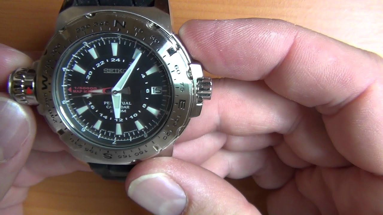 Wrist Watch Review: Part 8 - Seiko Map Meter (Mile Marker) Perpetual  Calendar 200M - 8F56 - YouTube