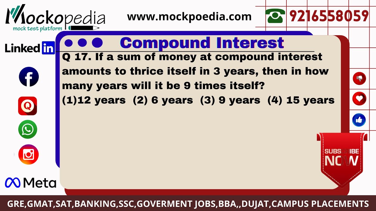 Q17 If A Sum Of Money At Compound Interest Amounts To Thrice Itself In 