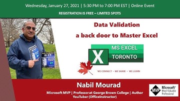 MS Excel Toronto Meetup – Data Validation: a back door to Master Excel – Nabil Mourad