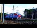 Электровоз 2ЭС6 Единая Россия с товарным грузовым поездом на ЖД переезде Шувакиш СвЖД