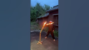 Fire Katana. I slashed it to try it out.#diy #firekatana #fire sword