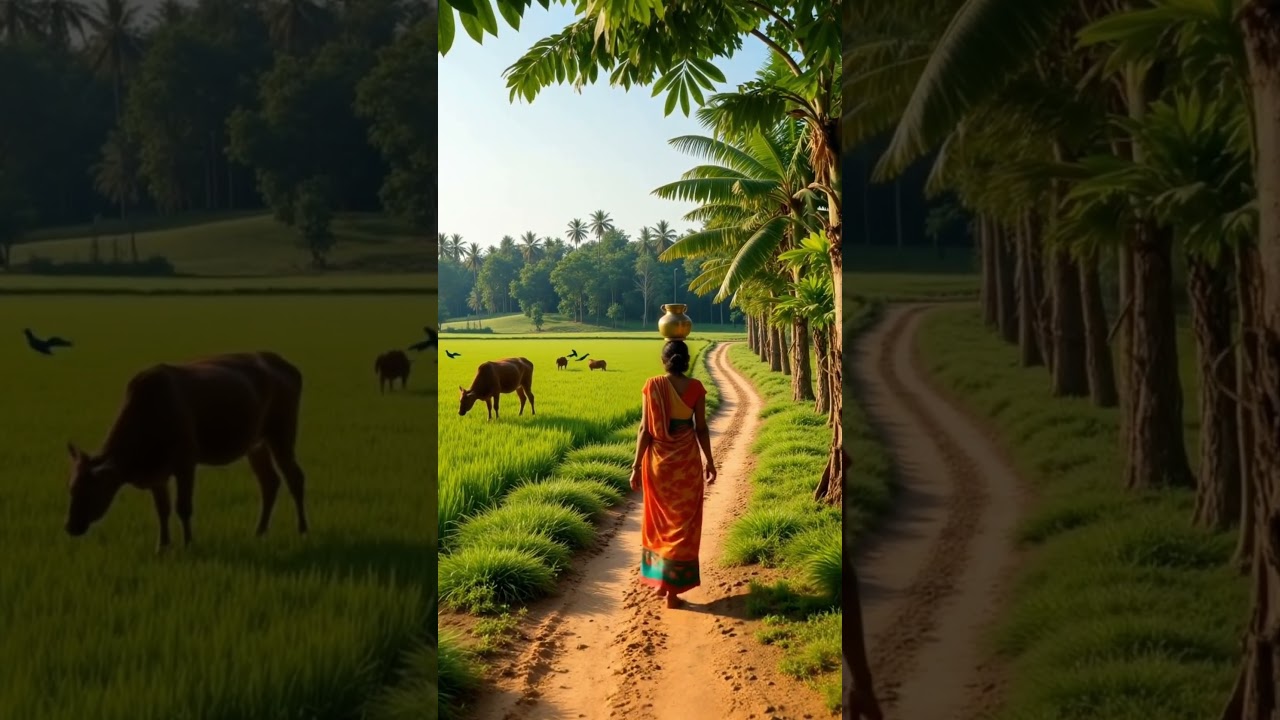 A Woman Walks the Village Path" 