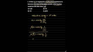Radioactive Decay based numerical | Fraction Left in Half Time | NEET 2026 Chemistry