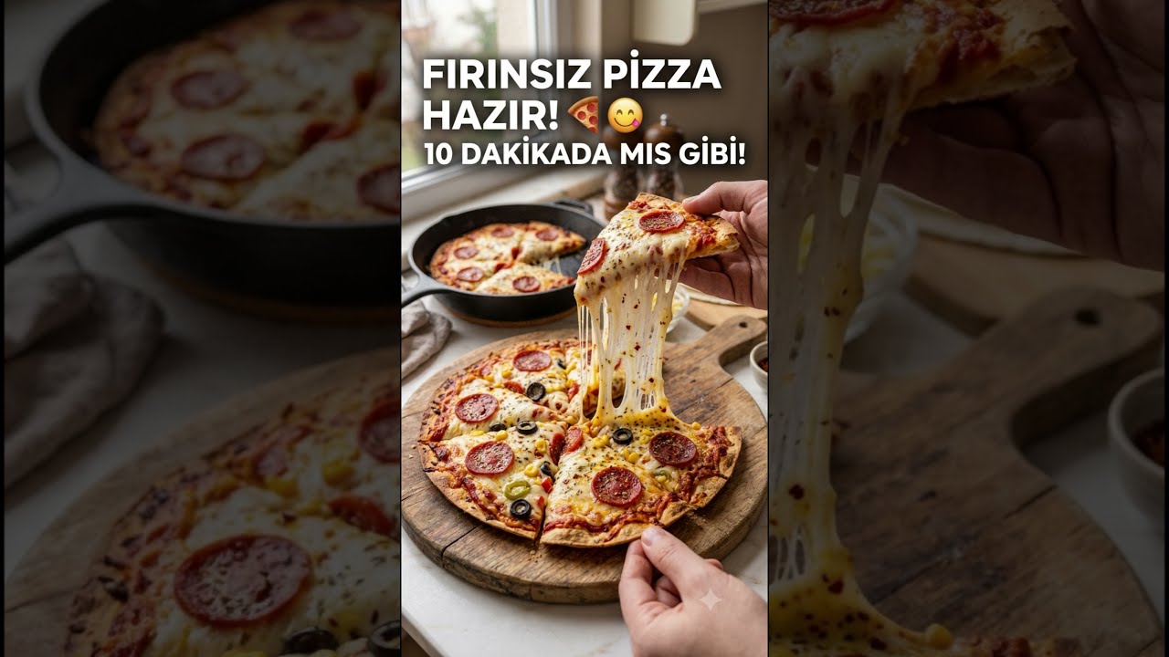 Fırın Yok, Hamur Yok! 10 Dakikada Tavada Pizza Yapımı #yemek #food #recipe