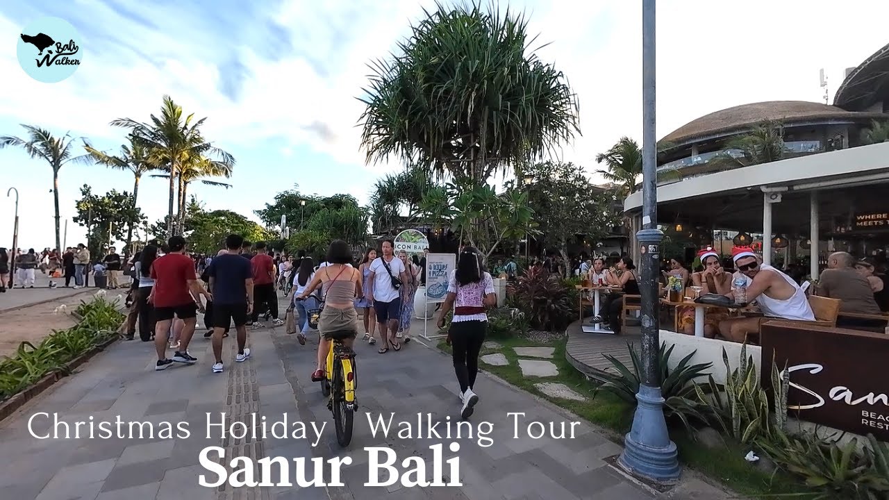 Massive Crowd Along Sanur Beach Bali At Christmas Holiday 2025 | Walking Tour Sanur Beach Bali