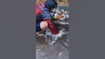 Useful of Remove Trash Unclog Drain Under Rain Flooding #shorts #cleaning #plastic #real #unclog