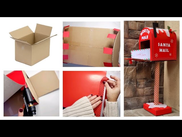 Cholemy DIY Christmas Mailbox Holiday Letters to Santa Mailbox Xmas Craft  Cardboard Mailbox Make Your Own Delivery Postbox with Santa Claus Stickers