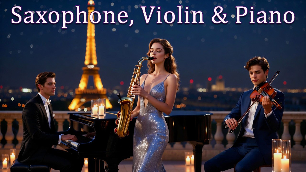 🔥 Romantic Paris Night ✨ Saxophone, Violin & Piano Under the Eiffel Tower | Candlelight Concert
